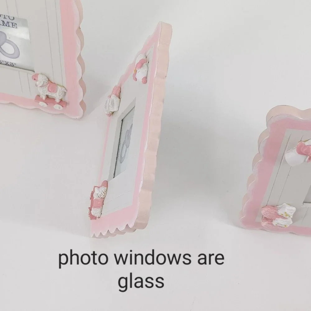 Newborn Baby Girl Photo Frame Gift Pink 3x3 Picture Free Stand Wood 6.5x6.5 Dime - Picture 9 of 12